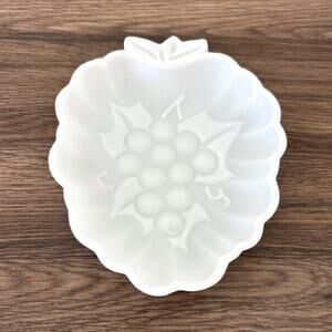 Hazel Atlas Milk Glass Harvest Grape Candy Trinket Spoon Rest Relish Glass Dish